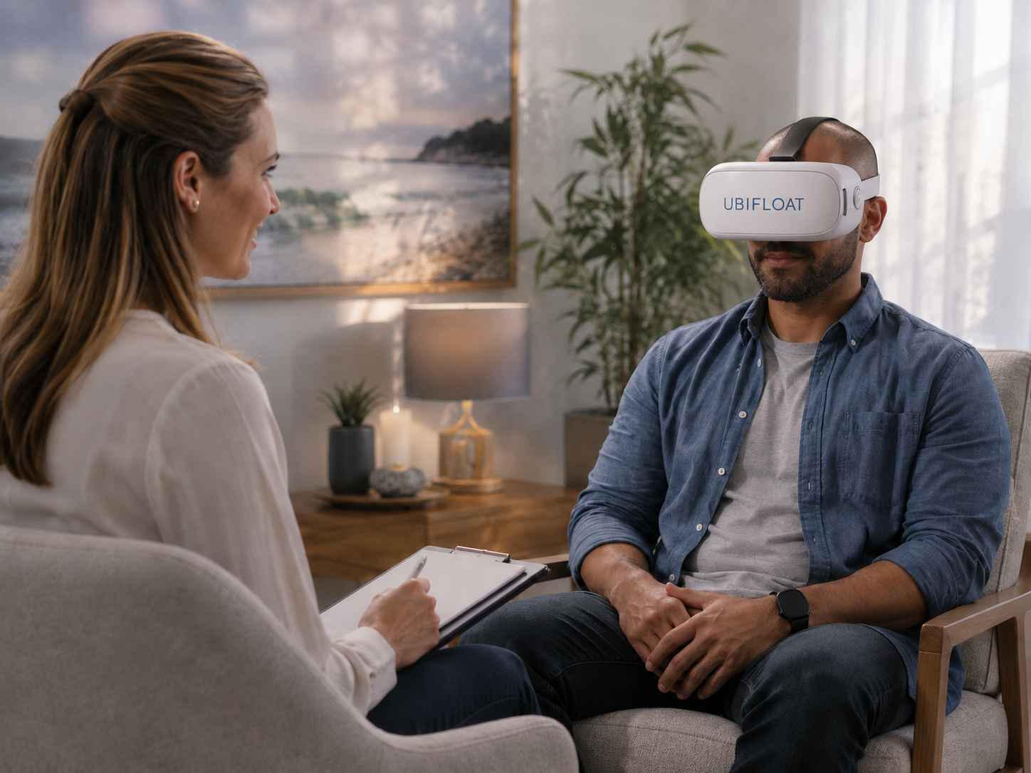 UbiFloat guided VR wellbeing session with therapist support