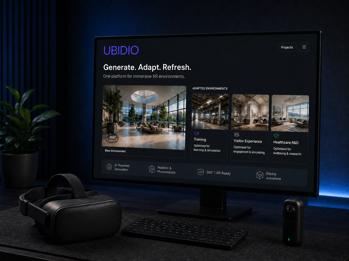 Ubidio platform dashboard for generating, adapting and refreshing immersive XR environments
